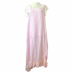 Crinkly Linen Prairie Boho Pale Pink Babydoll Maxi | Size L